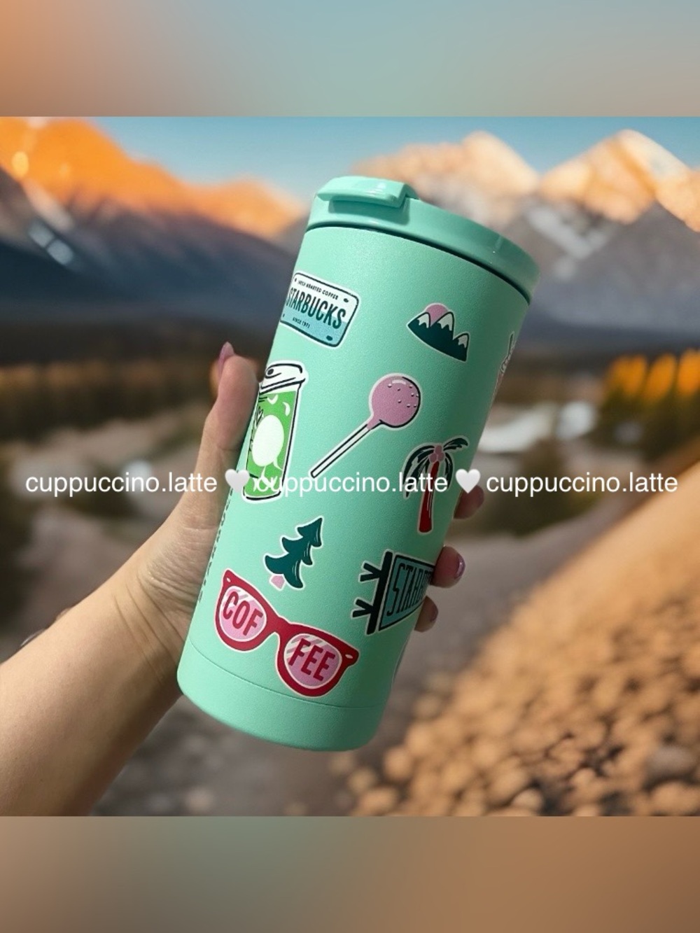 ✨NWT✨Starbucks Summer Travel Sticker Graphic Mint Blue SS Bottle Tumbler